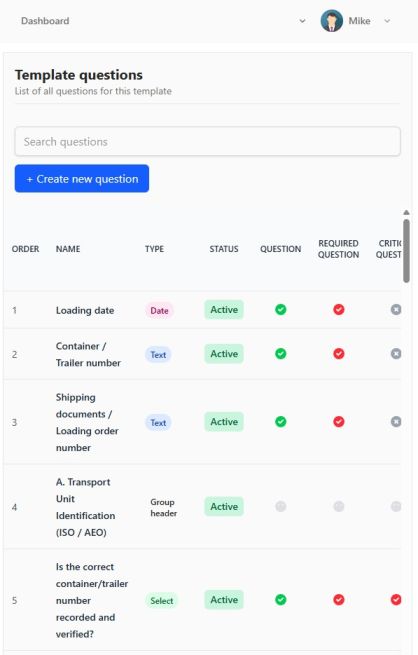 Mobile checklist template screen